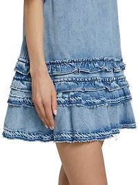 Frilled Denim Short-Sleeve Minidress