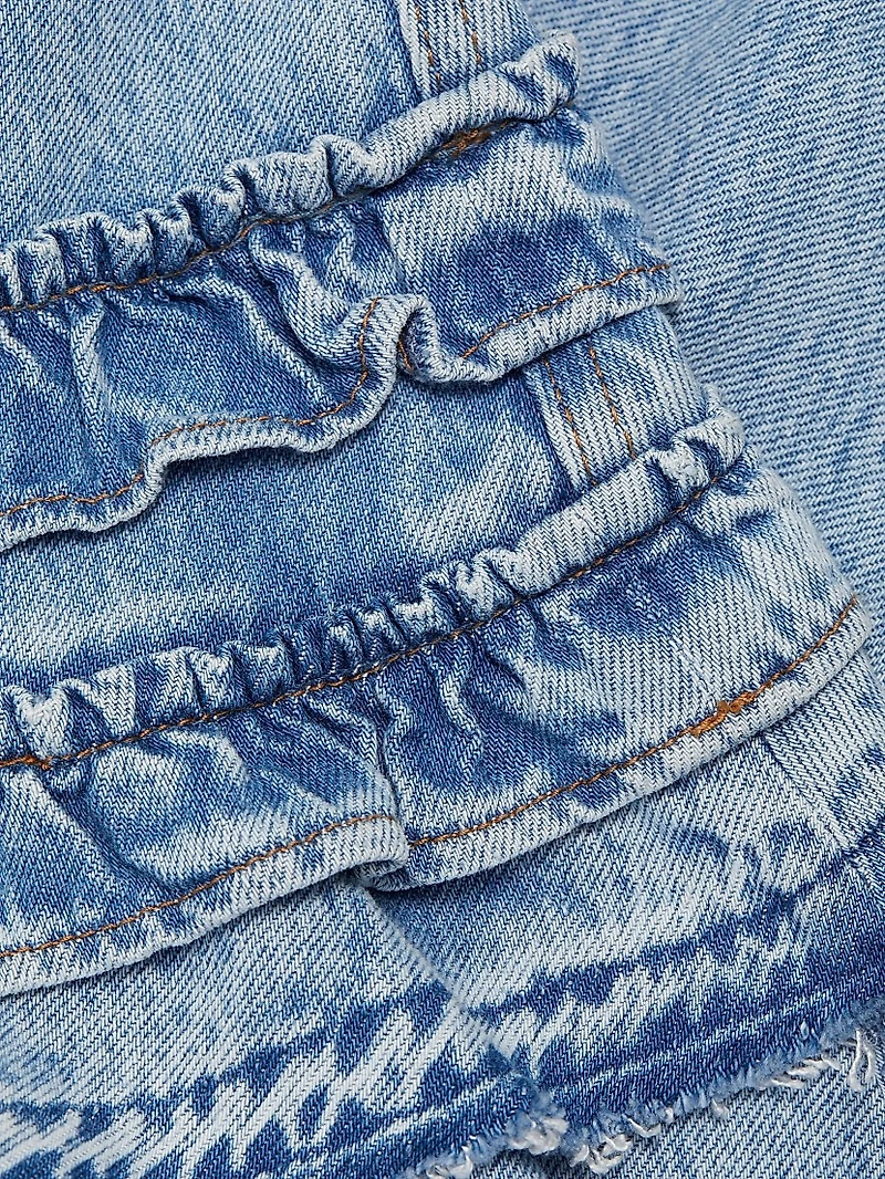 Frilled Denim Short-Sleeve Minidress