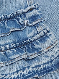 Frilled Denim Short-Sleeve Minidress