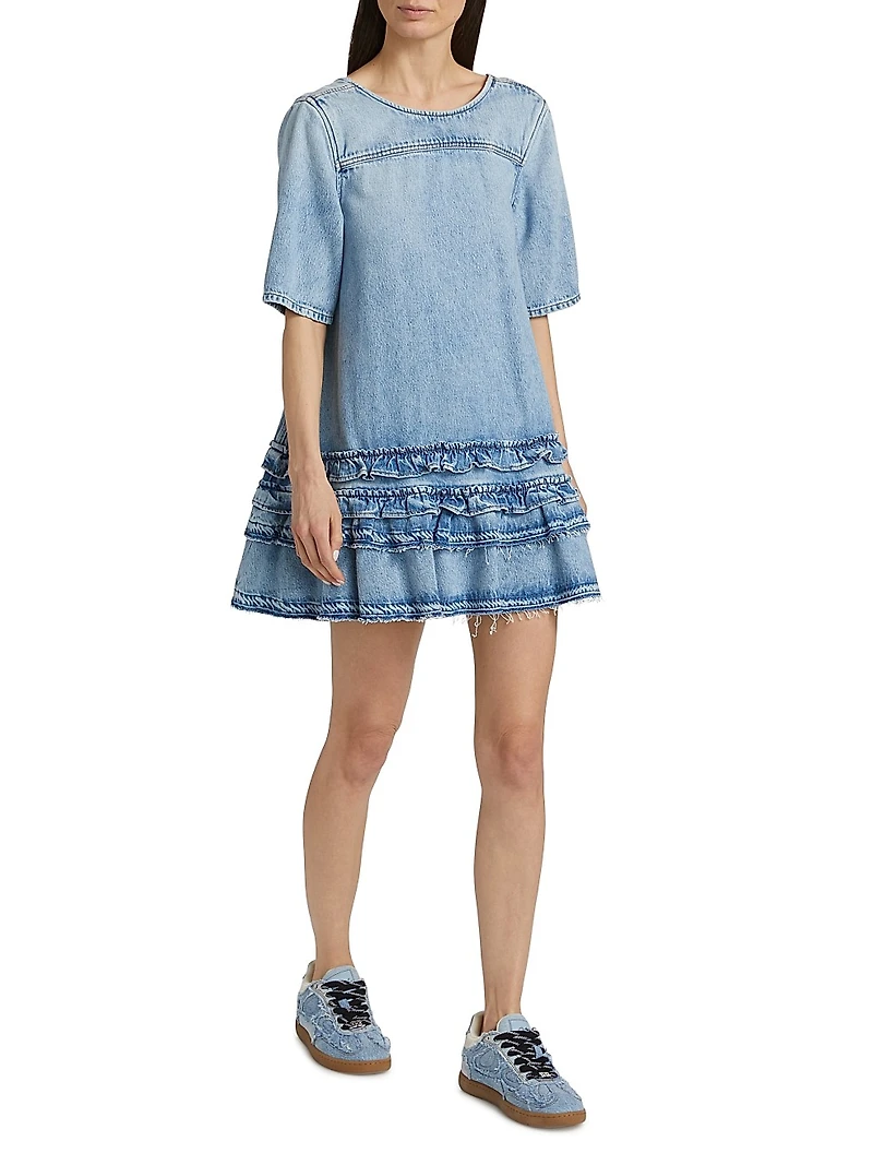 Frilled Denim Short-Sleeve Minidress