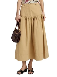 Cotton-Blend Flared Maxi Skirt
