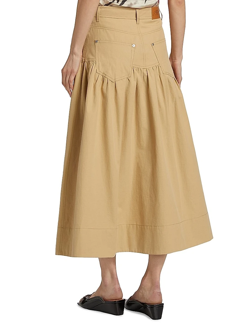 Cotton-Blend Flared Maxi Skirt