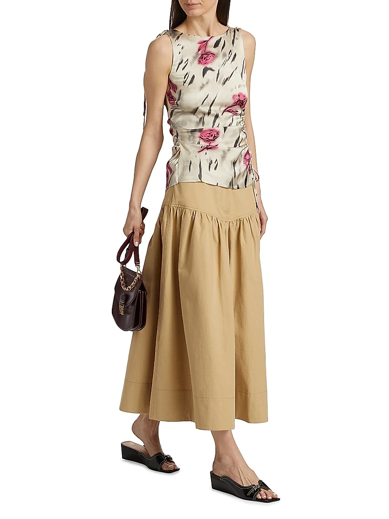 Cotton-Blend Flared Maxi Skirt