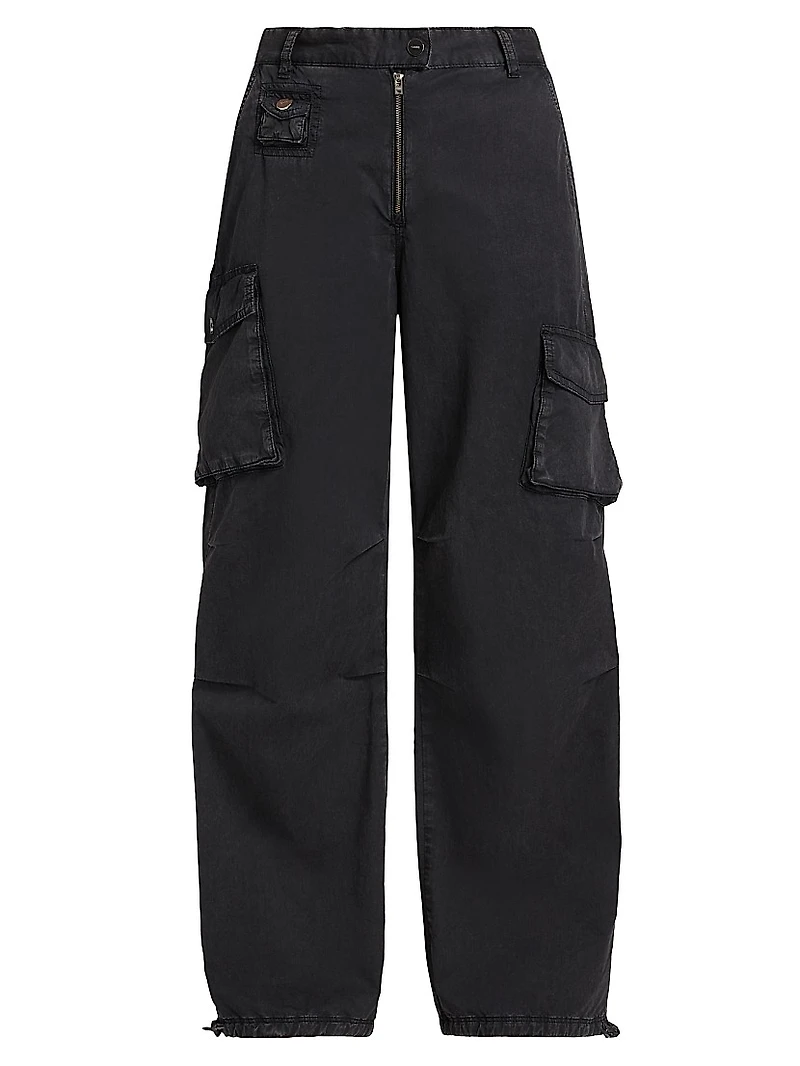 Washed Cotton Twill Cargo Pants