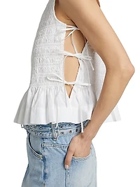 Smocked Cotton Poplin Tank