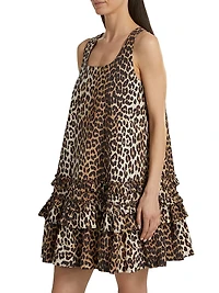 Leopard-Print Cotton Poplin U-Neck Minidress