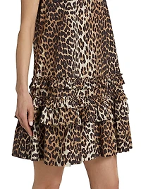 Leopard-Print Cotton Poplin U-Neck Minidress