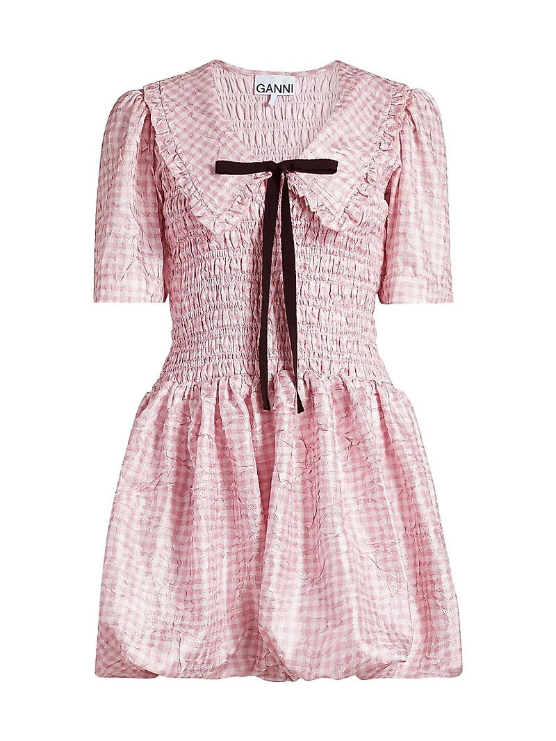 Shibori Smocked Check Minidress