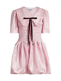 Shibori Smocked Check Minidress