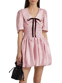 Shibori Smocked Check Minidress