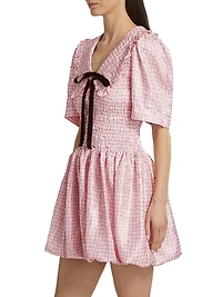 Shibori Smocked Check Minidress