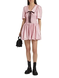 Shibori Smocked Check Minidress