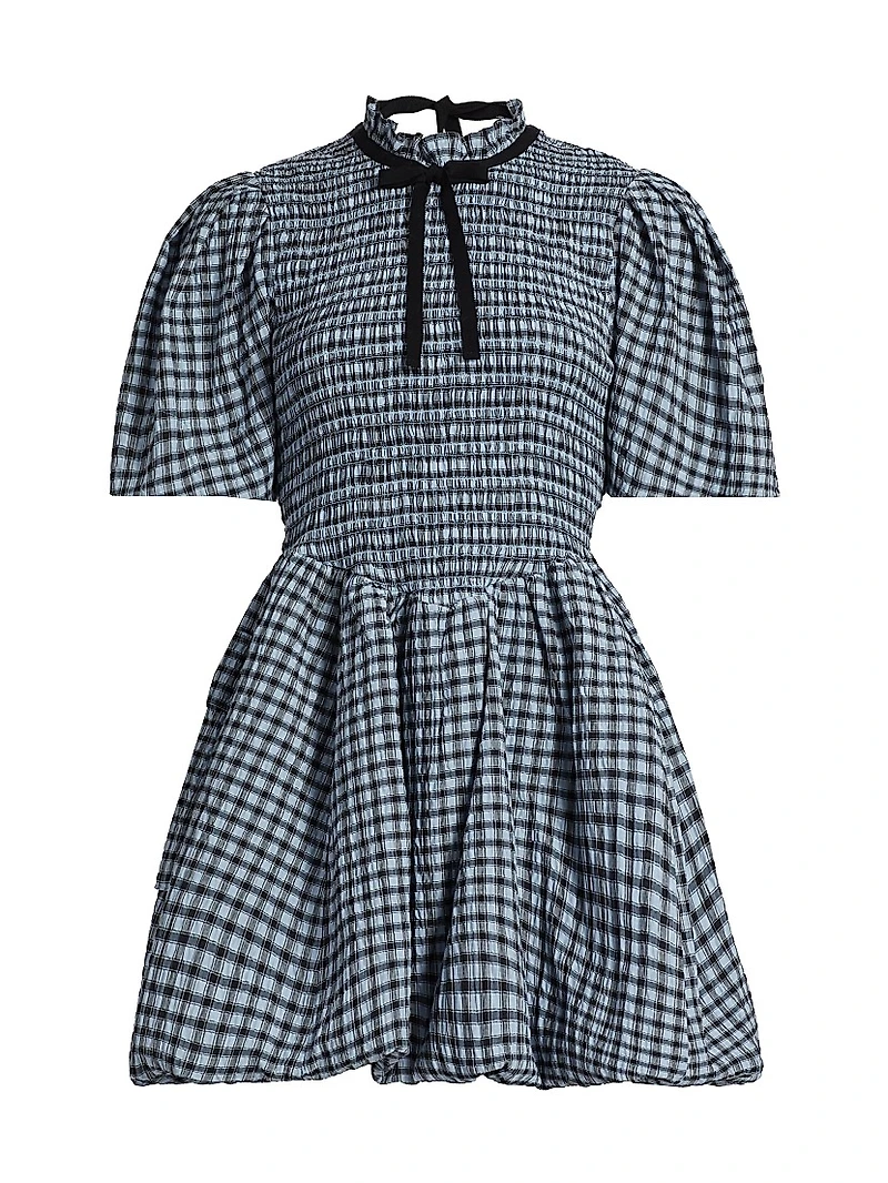 Smocked Check Cotton-Blend Seersucker Minidress