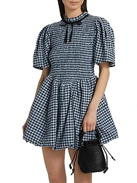 Smocked Check Cotton-Blend Seersucker Minidress