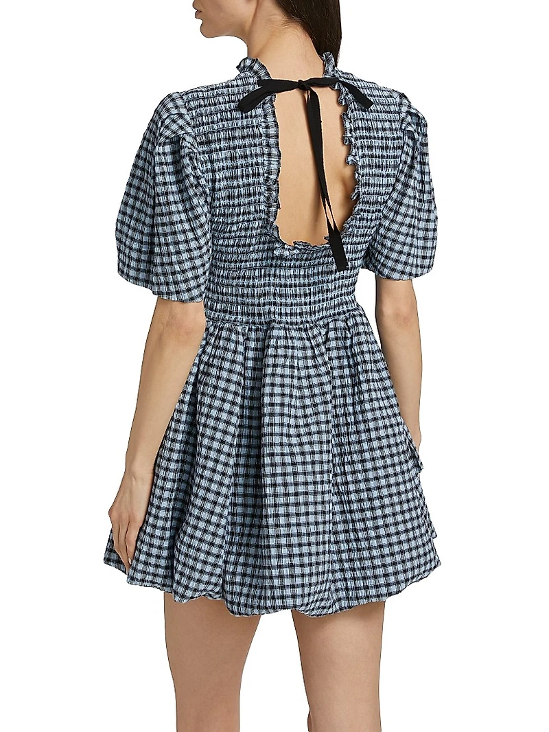 Smocked Check Cotton-Blend Seersucker Minidress