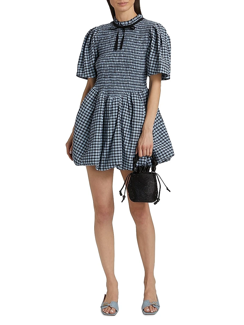 Smocked Check Cotton-Blend Seersucker Minidress