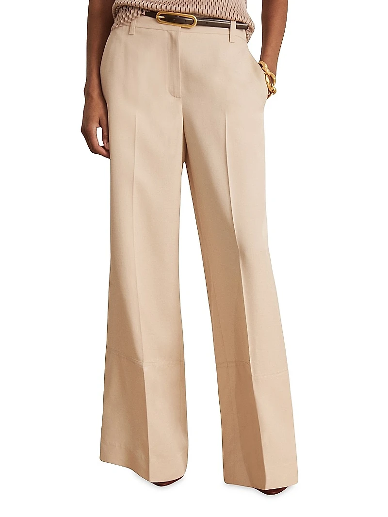 Flat-Front Wide-Leg Pants