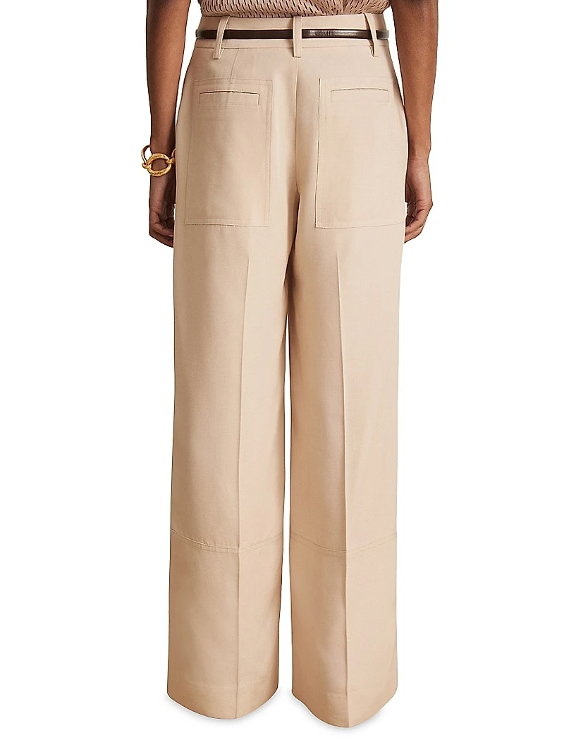 Flat-Front Wide-Leg Pants