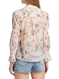 Ilan Floral Smocked Cotton-Silk Blouse