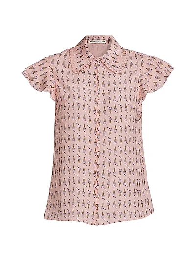 Martel Ice Cream-Print Silk Blouse