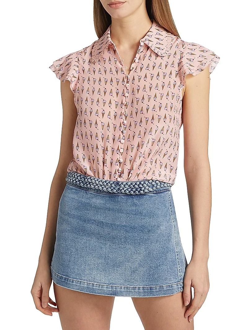 Martel Ice Cream-Print Silk Blouse