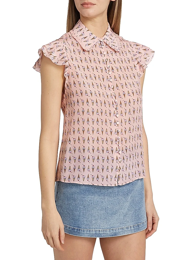Martel Ice Cream-Print Silk Blouse