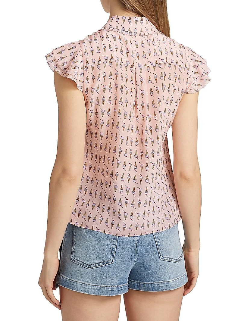 Martel Ice Cream-Print Silk Blouse