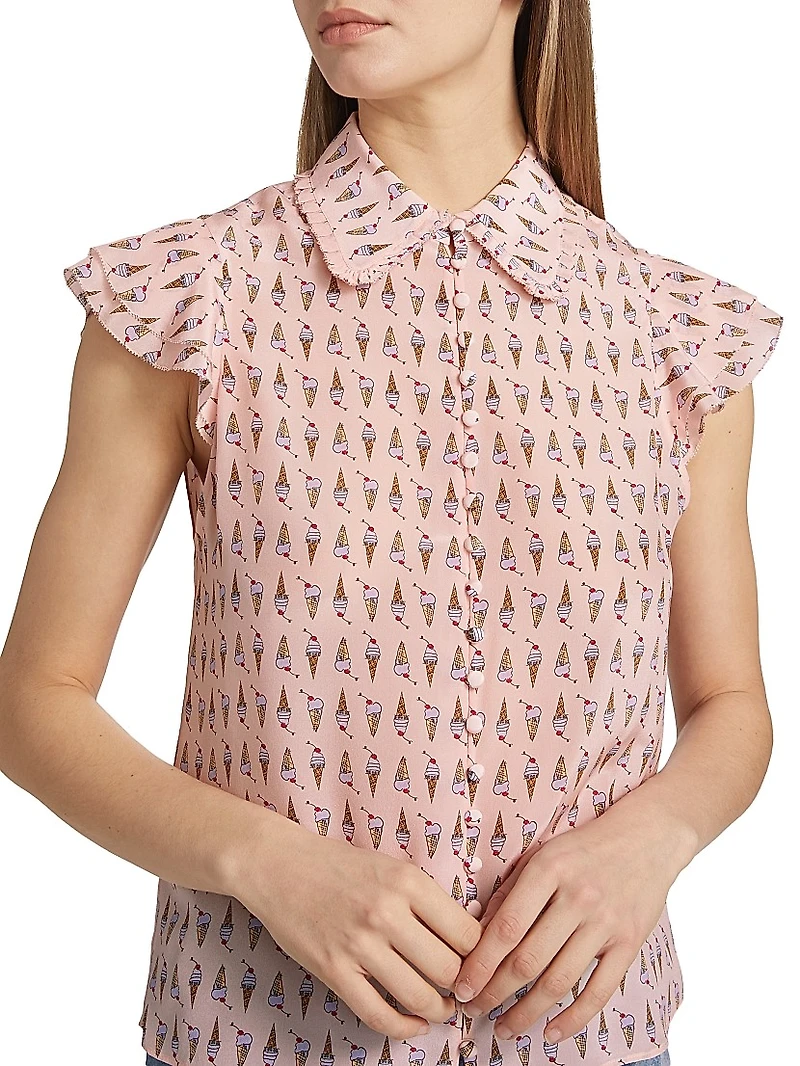 Martel Ice Cream-Print Silk Blouse