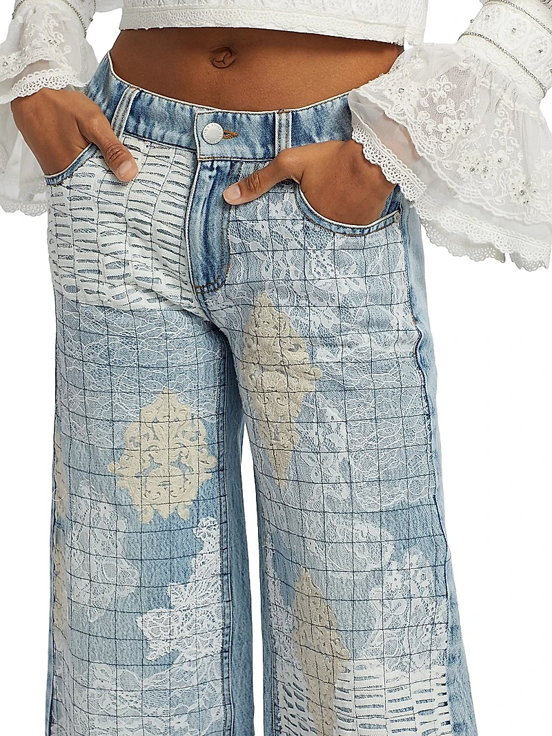 Trish Lr Lace-Trim Straight-Leg Jeans