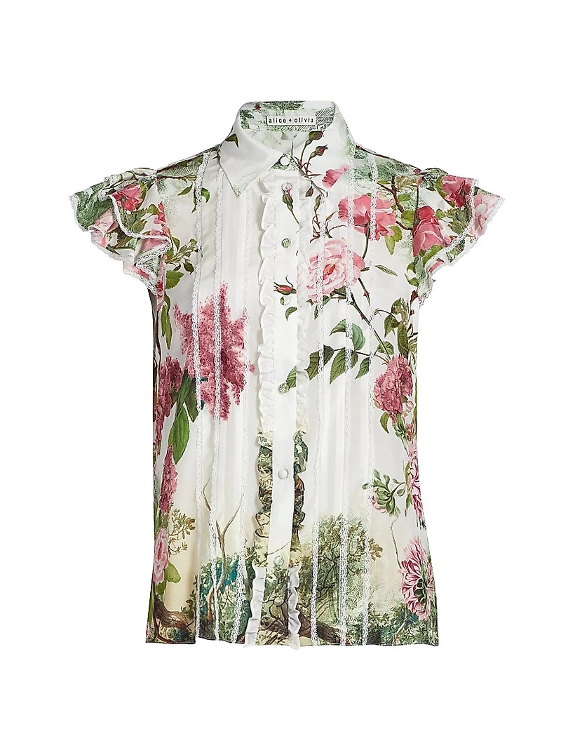 Minda Floral Silk & Lace Blouse