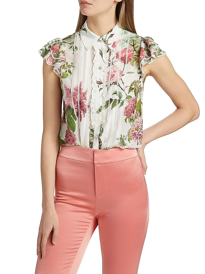 Minda Floral Silk & Lace Blouse