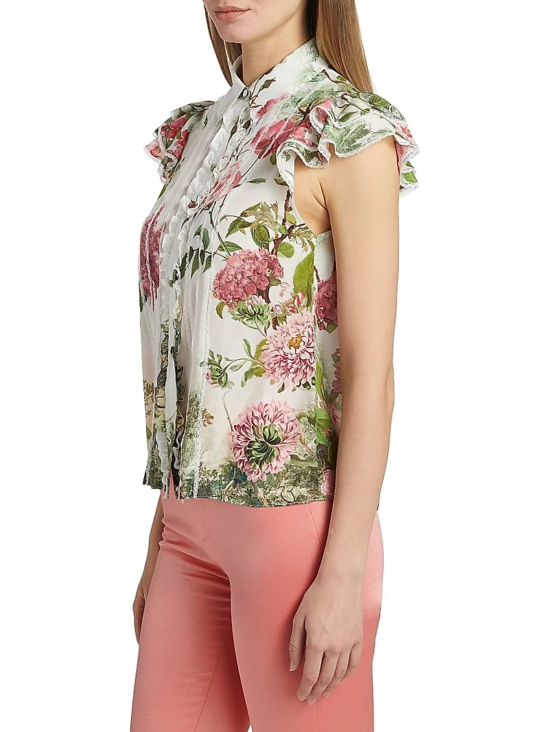 Minda Floral Silk & Lace Blouse