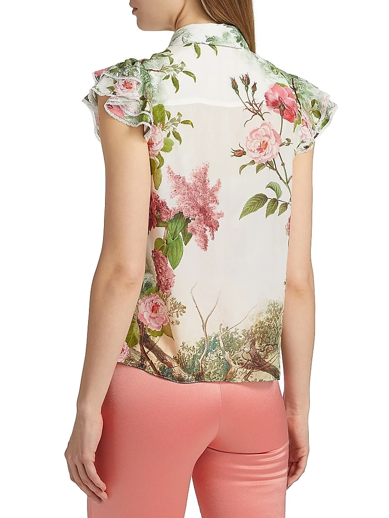 Minda Floral Silk & Lace Blouse