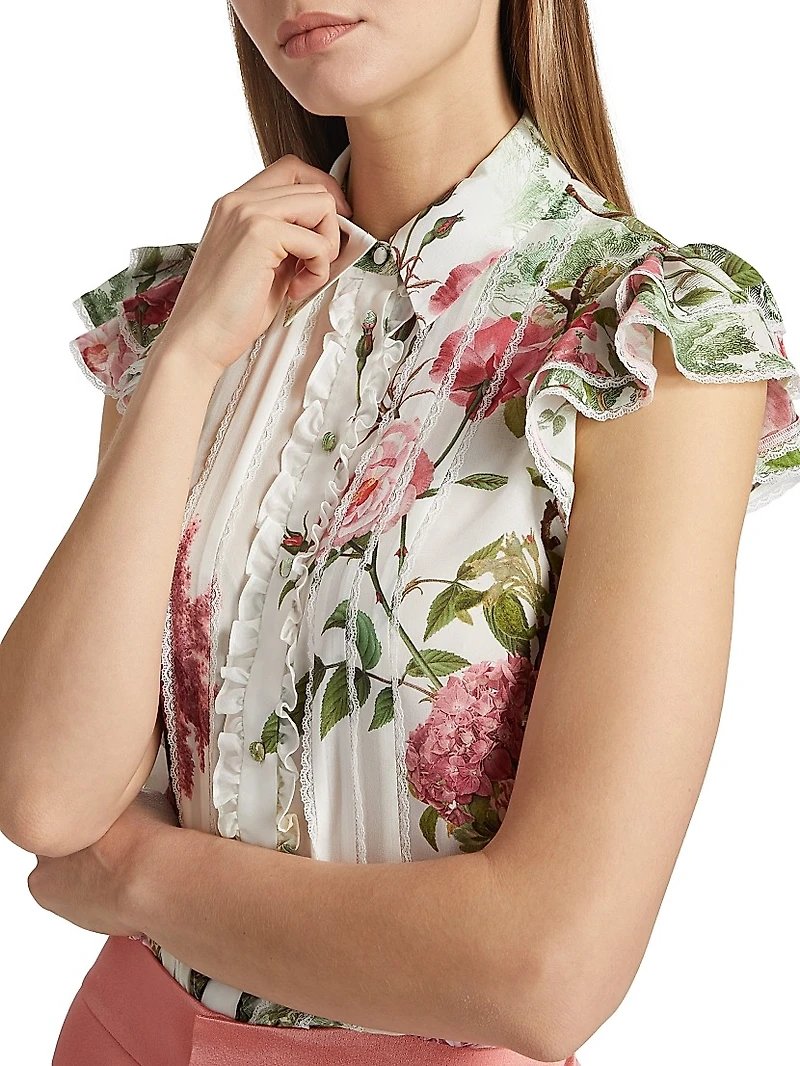 Minda Floral Silk & Lace Blouse