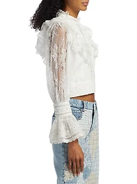 Delpha Embellished Lace Ruffle Crop Top