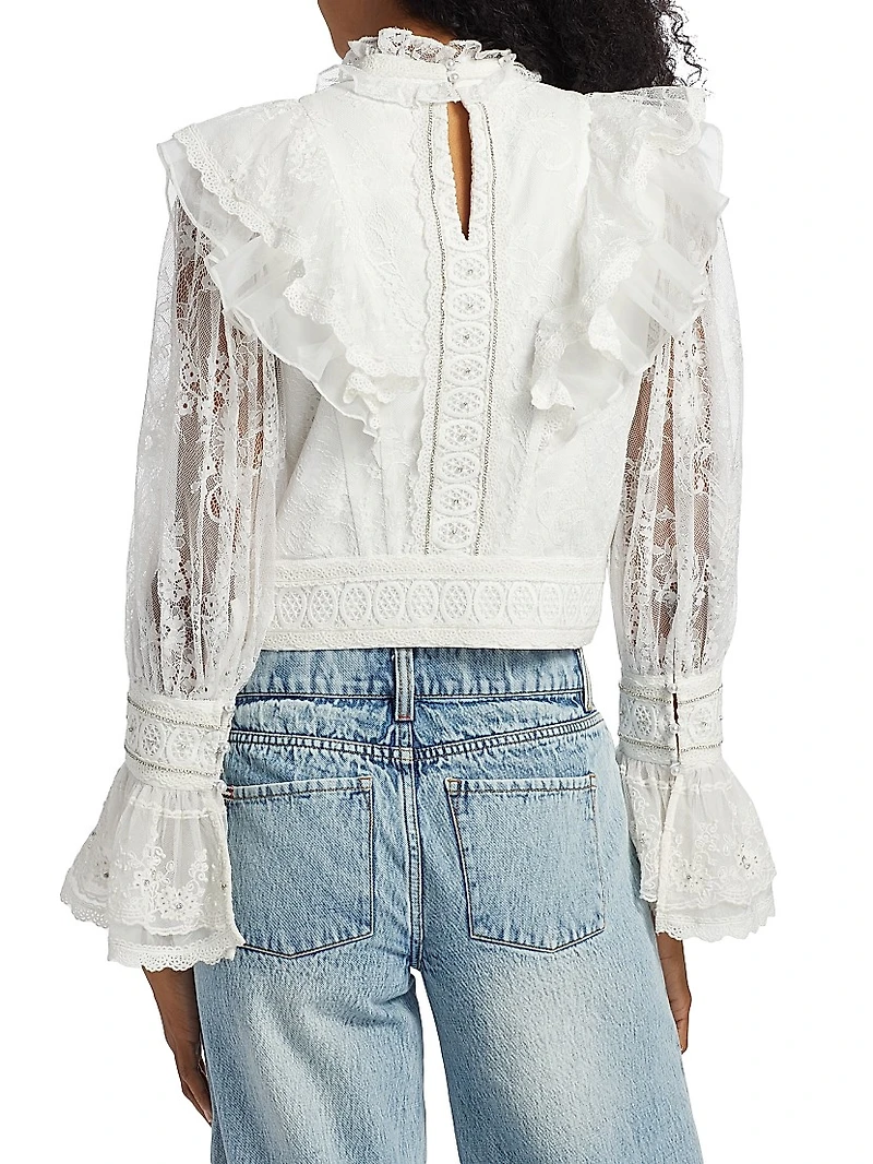Delpha Embellished Lace Ruffle Crop Top