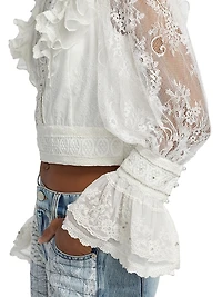 Delpha Embellished Lace Ruffle Crop Top