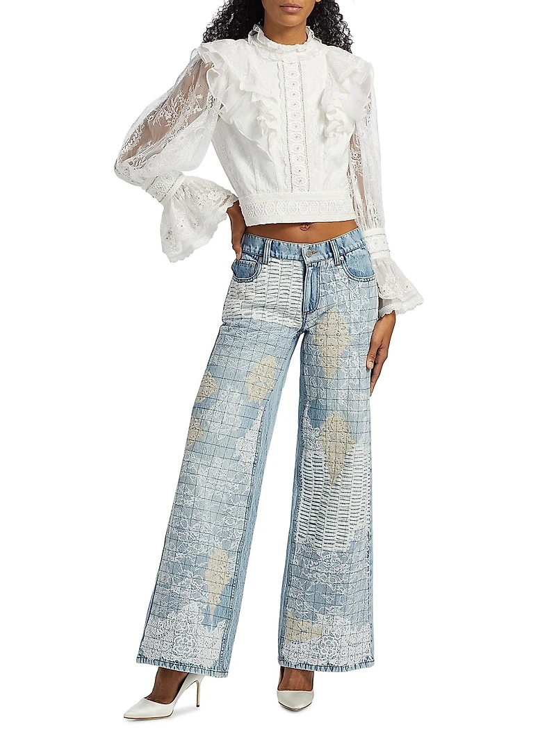 Delpha Embellished Lace Ruffle Crop Top