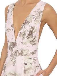 Lila Floral Linen-Blend Midi-Dress