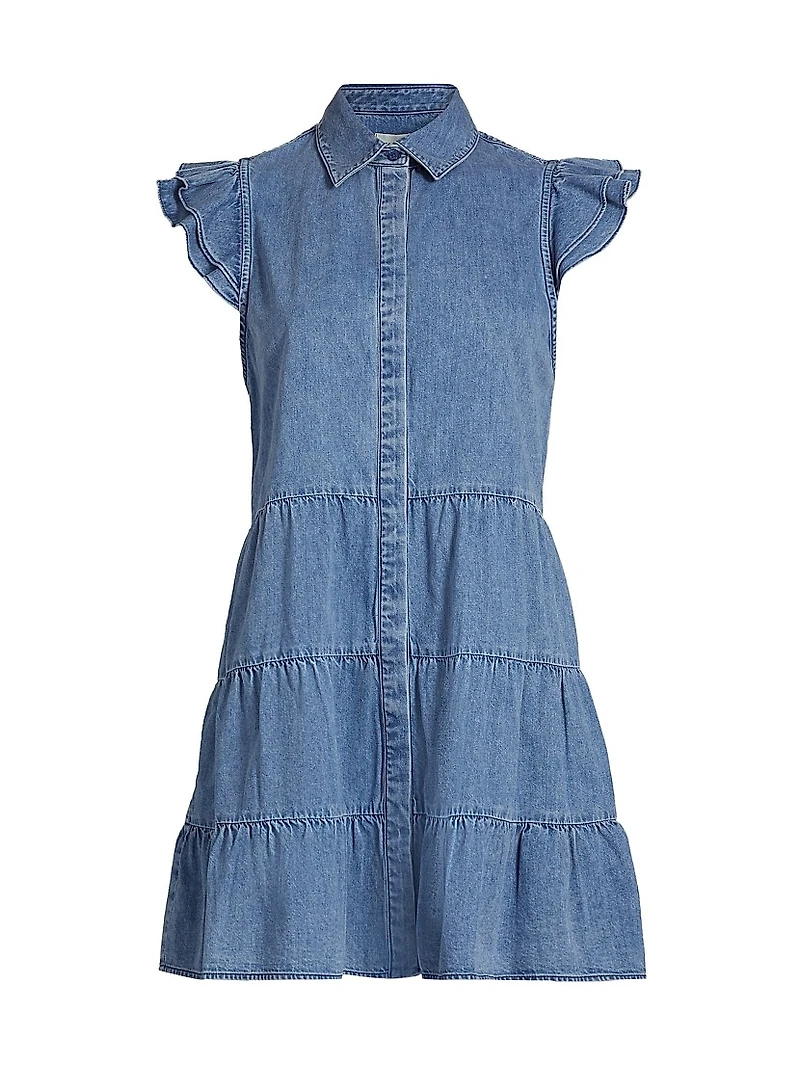 Jem Cotton Denim Tiered Mini-Shirtdress