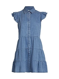 Jem Cotton Denim Tiered Mini-Shirtdress