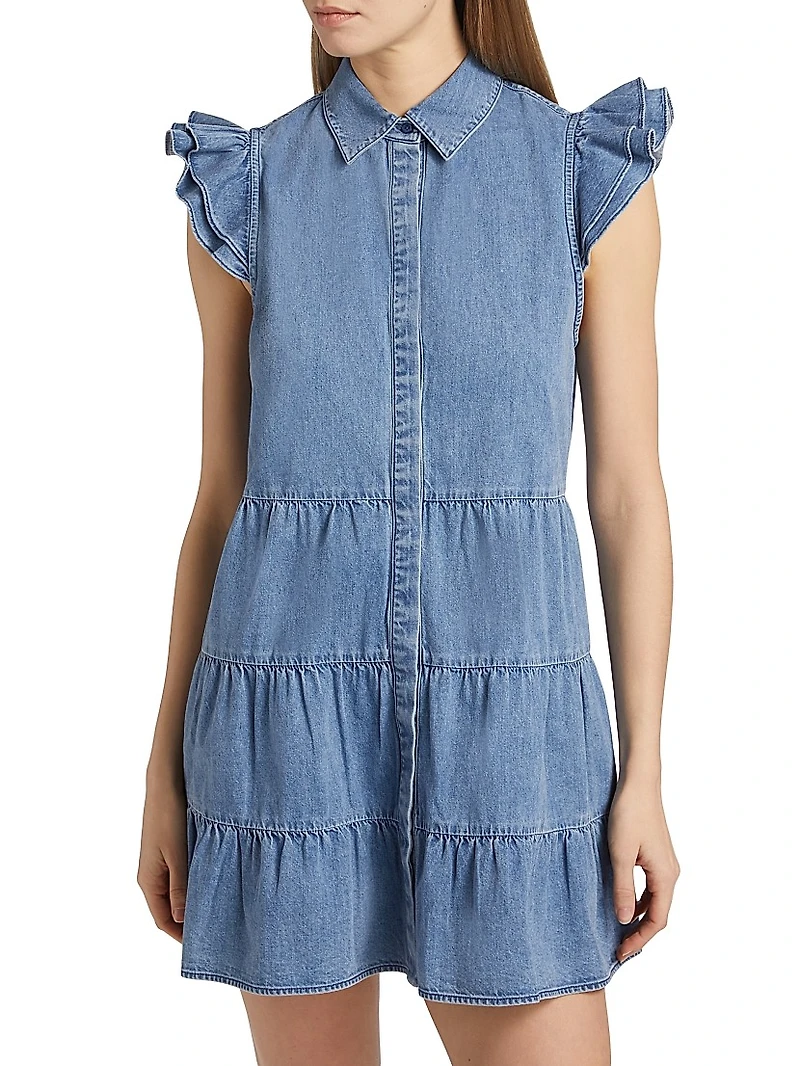 Jem Cotton Denim Tiered Mini-Shirtdress