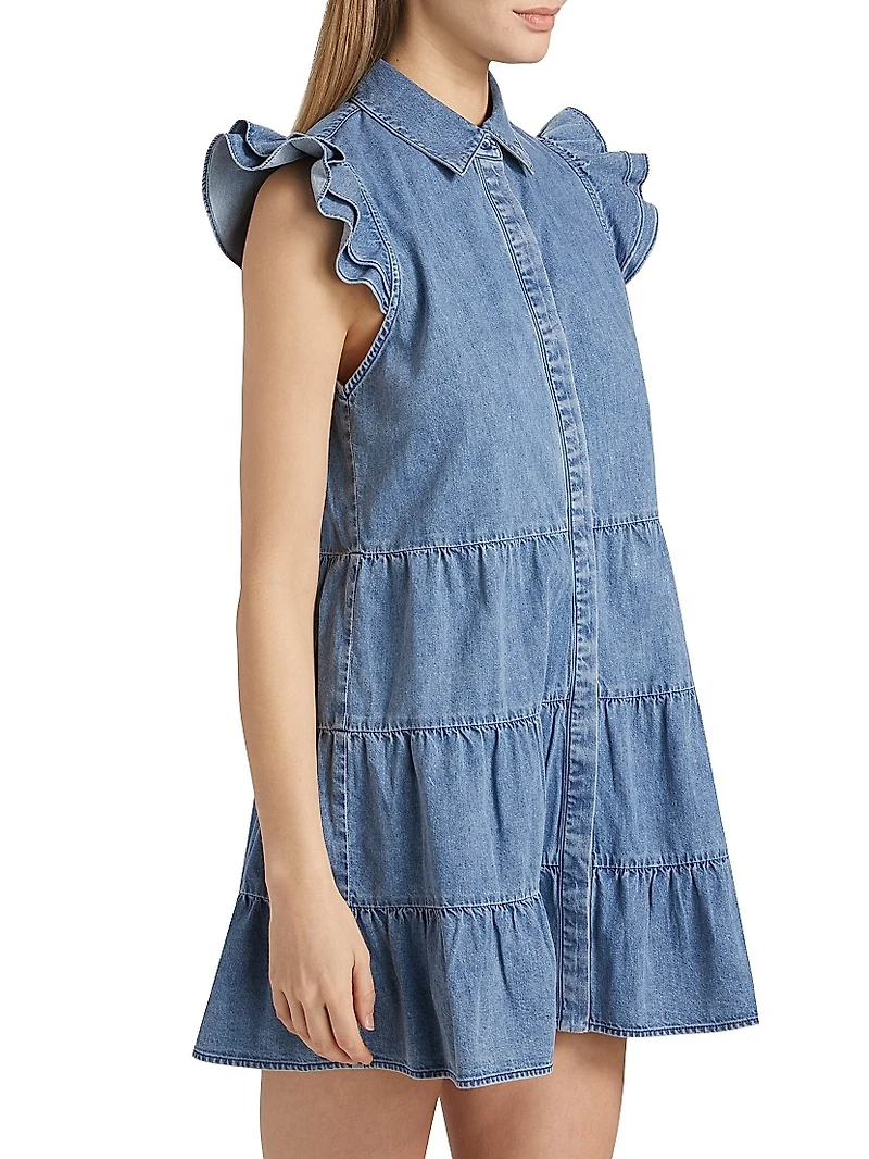 Jem Cotton Denim Tiered Mini-Shirtdress