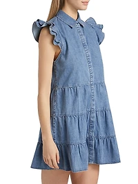 Jem Cotton Denim Tiered Mini-Shirtdress
