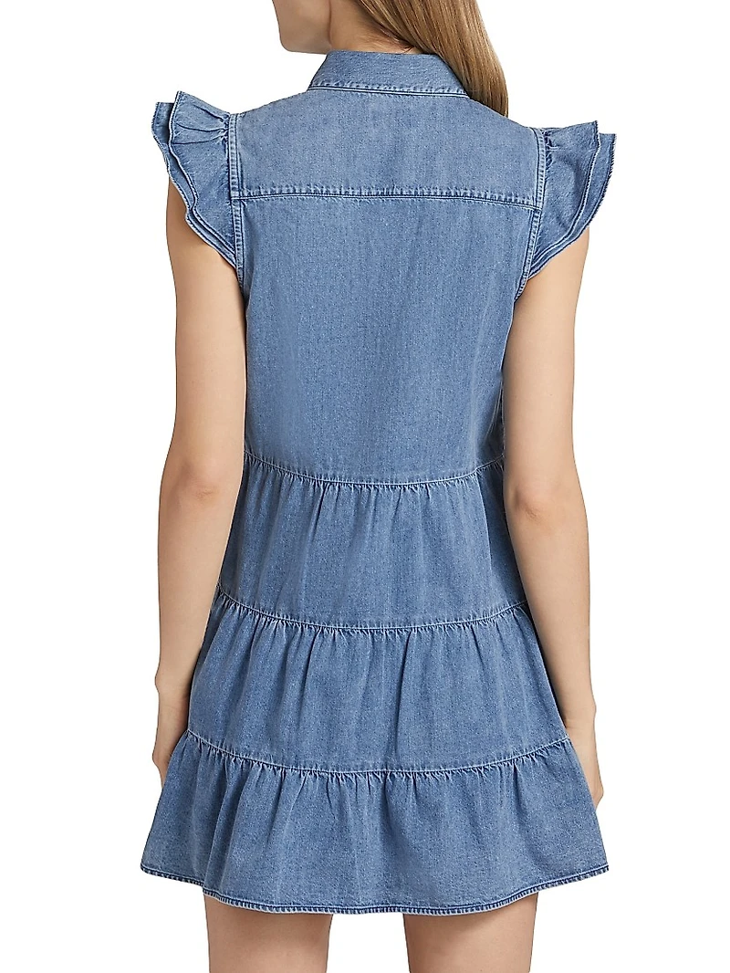 Jem Cotton Denim Tiered Mini-Shirtdress