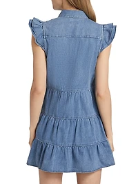 Jem Cotton Denim Tiered Mini-Shirtdress