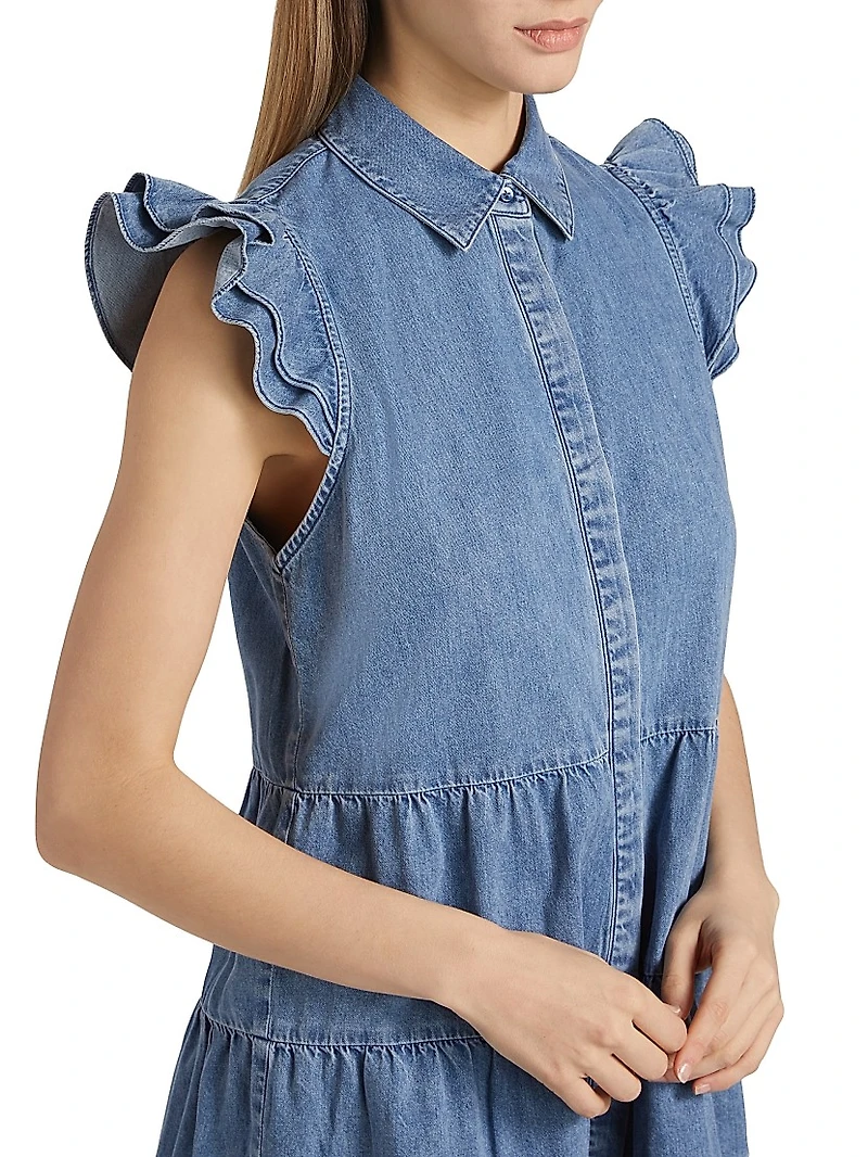 Jem Cotton Denim Tiered Mini-Shirtdress