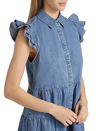 Jem Cotton Denim Tiered Mini-Shirtdress