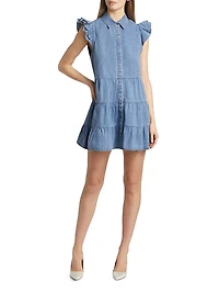 Jem Cotton Denim Tiered Mini-Shirtdress