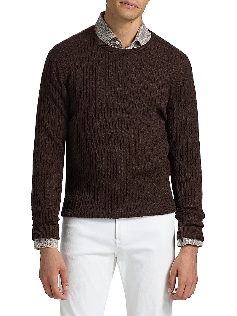 Cable-Knit Wool Crewneck Sweater